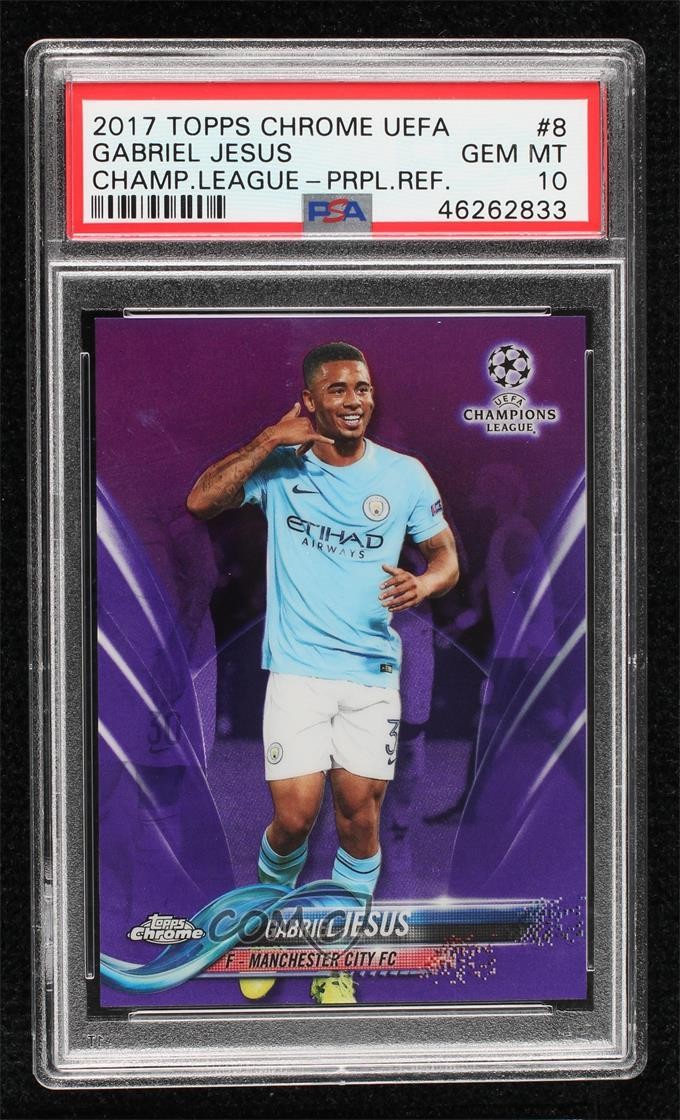 2017 Topps Chrome UCL Purple Refractor /250 Gabriel Jesus #8 PSA 10 GEM MT 14hs