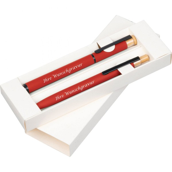 Schreibset Mit Kugelschreiber Und Rollerball Aus Metall Mit Gravur / Farbe: Rot-image