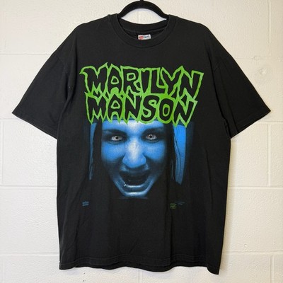 Vintage 90s Marilyn Manson Blue Face Band T-Shirt Backstage Pass Sz XL