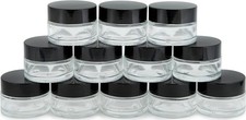 12, Clear, 15 ml 1/2 oz , Round Glass Jars, with Inner Liners and black Lids