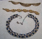 3 Pc Vintage TRIFARI Jewelry 2 Bracelets 1 Necklace Gold Tone Blue Stones Marked