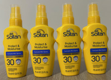 4 X BOOTS SOLTAN PROTECT & MOISTURISE SUNCARE MINI SPRAY SPF 30 75ML TRAVEL 59.83 per litre
