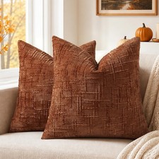 Pallene Rust Textured Chenille Throw Pillow Covers 18x18 Set of 2