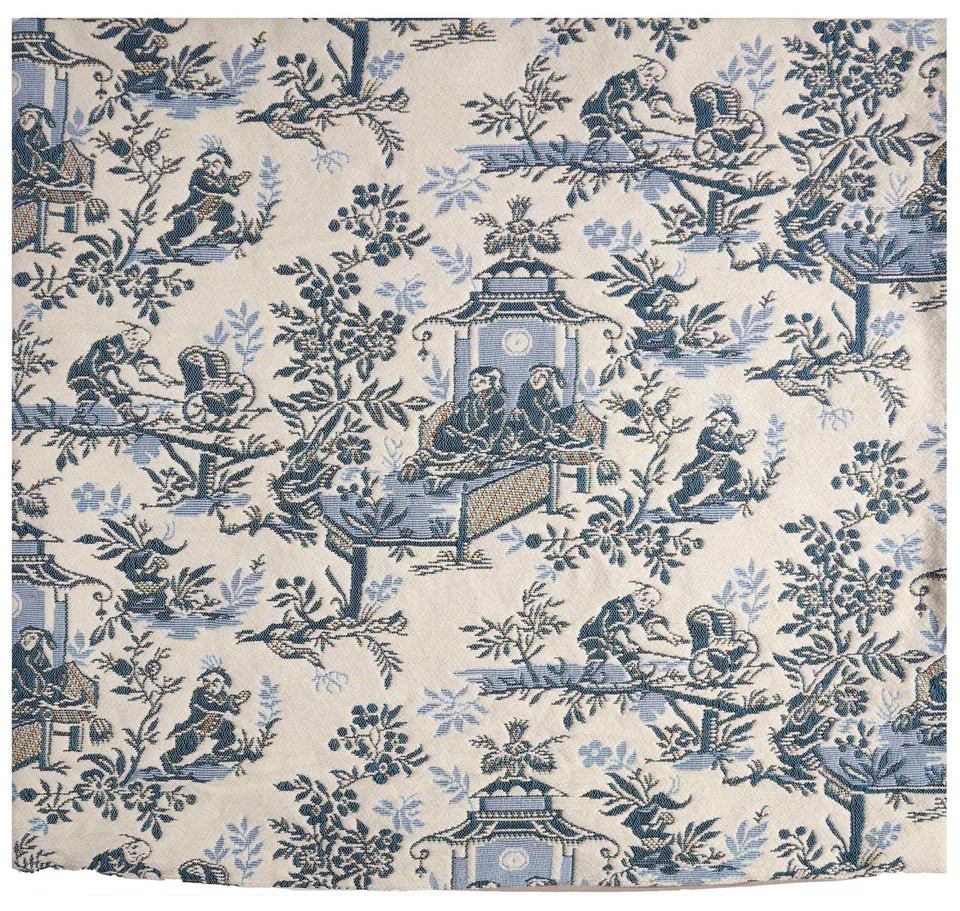 The Chinese on a Wheelbarrow Kiosk Blue 19x19 in French Tapestry Cushion Cover - Image 3 of 4