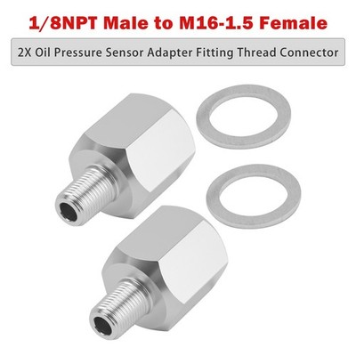 2x 1/8NPT Male to M16-1.5 Female Oil Pressure Sensor Adapter Thread Connector S2