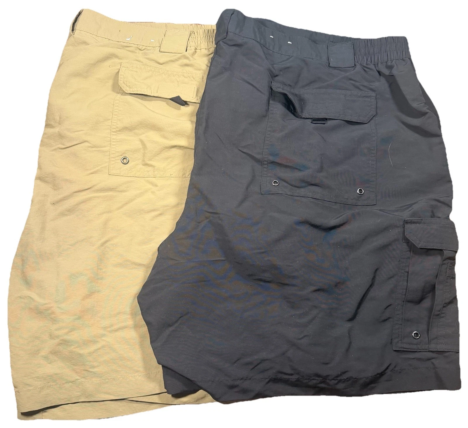 World Wide Sportsman Cargo Shorts Lot Of 2 Men's 50 Tan & Black Fishing Nylon