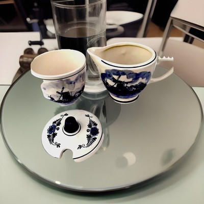 Delfts Blauw 1973- 74 handpainted in Holland Norelco sugar bowl & creamer VTG