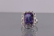 Sterling Silver 22mm Looped Framed Mystic Topaz Statement Band Ring 925 Sz: 9