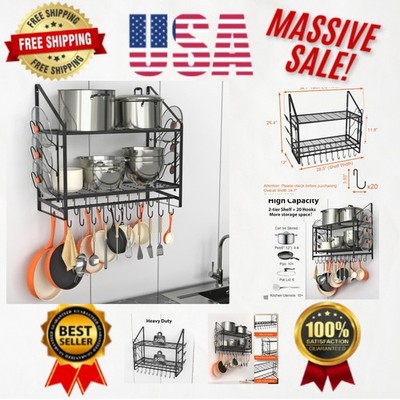 Sturdy Wall-Mounted 2-Tier Pot Rack   Heavy Duty Steel & Stylish Organization