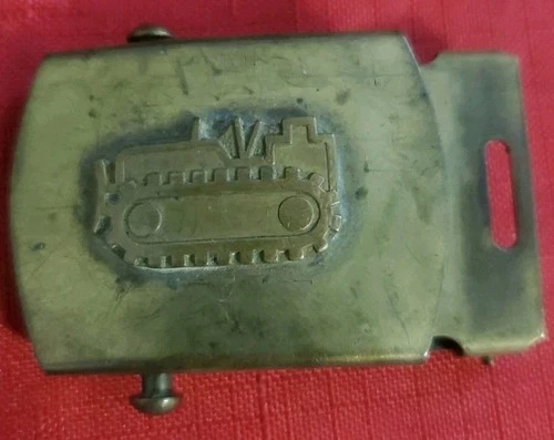 Vintage Military Gemsco Brass Belt Buckle Embossed Bulldozer WW2 Vietnam Seabees