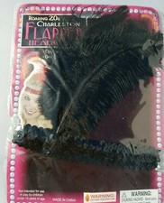 Roaring 20s sequined show girl flapper had band black feather plume new Costume