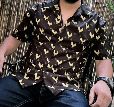 rooster dress shirt Men's Rooster Beach Shirt Button Up Shirt Long Sleeve Hawaiian Casual Vacation Daily Fall Winter Spring & Summer Collared Shirts 3D Print Light Blue