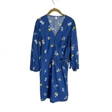 Old Navy Blue Floral Daisy Faux Wrap Dress Medium