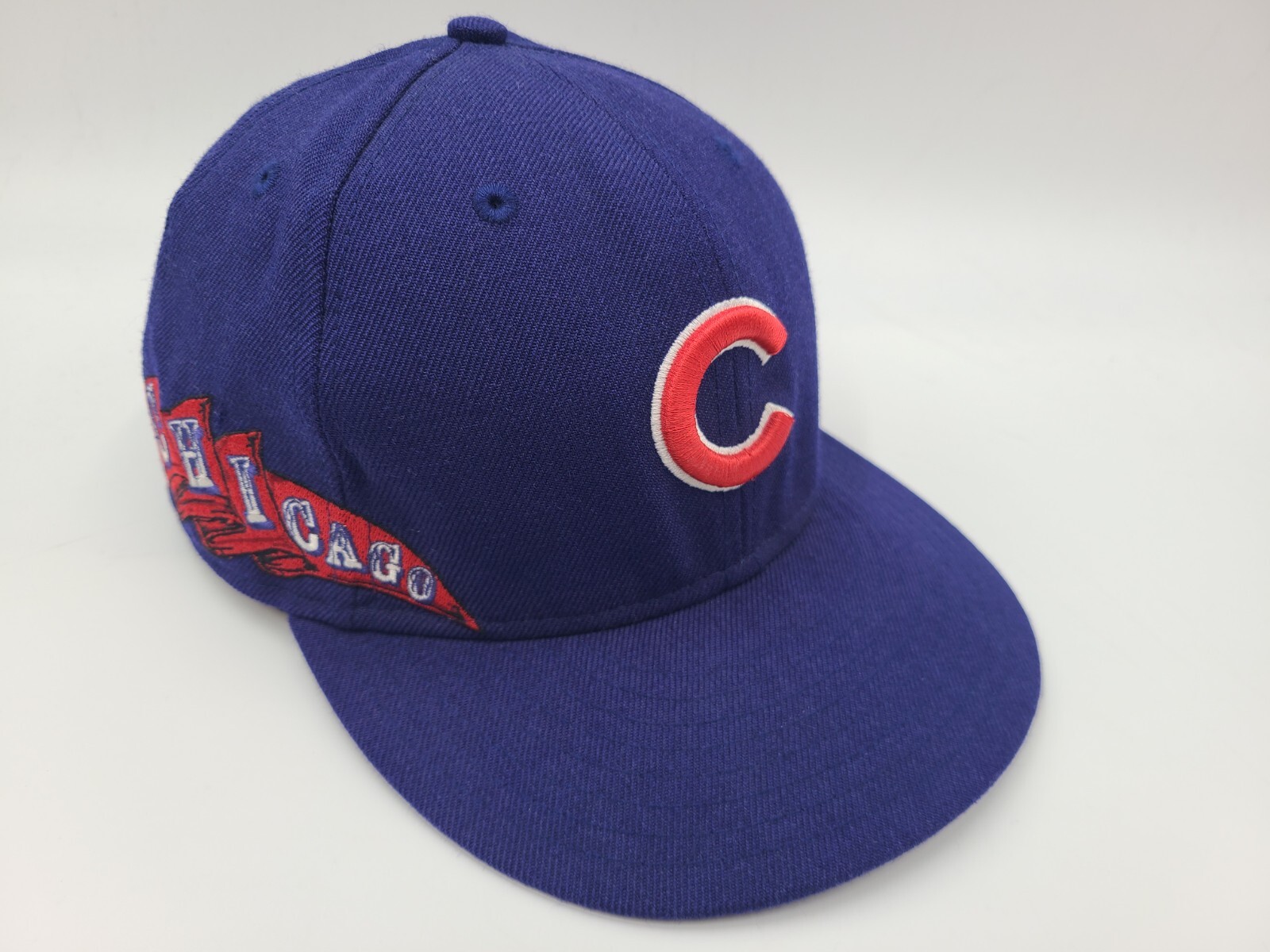 Chicago Cubs New Era 59Fifty Flag Side Patch Fitted 7 1/2 Hat Cap Wool MLB Blue