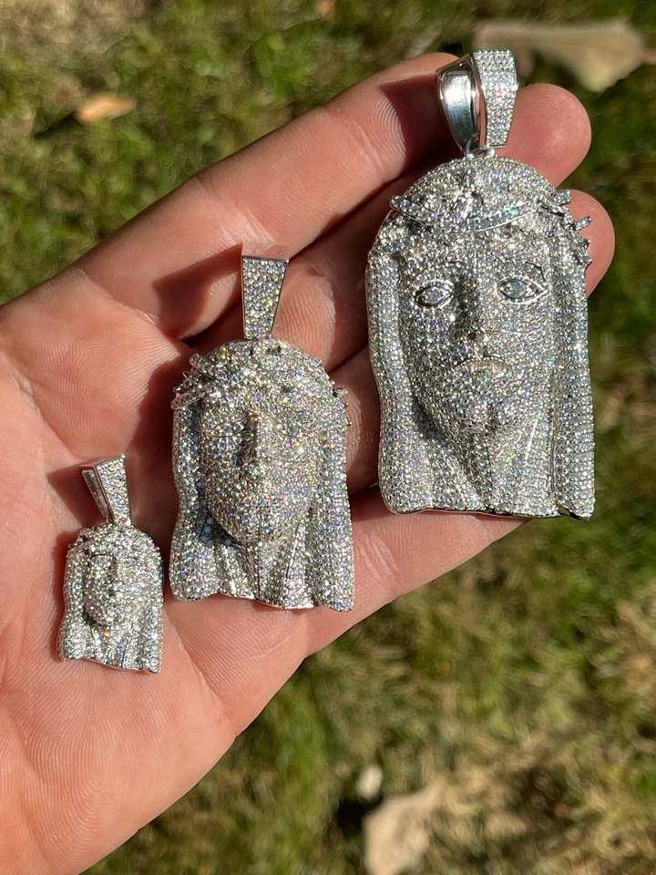 Colgante Pieza Jesús MOISSANITA Real Totalmente Helado Pasa Probador Hip Hop Plata 925 Foto 4 de 4
