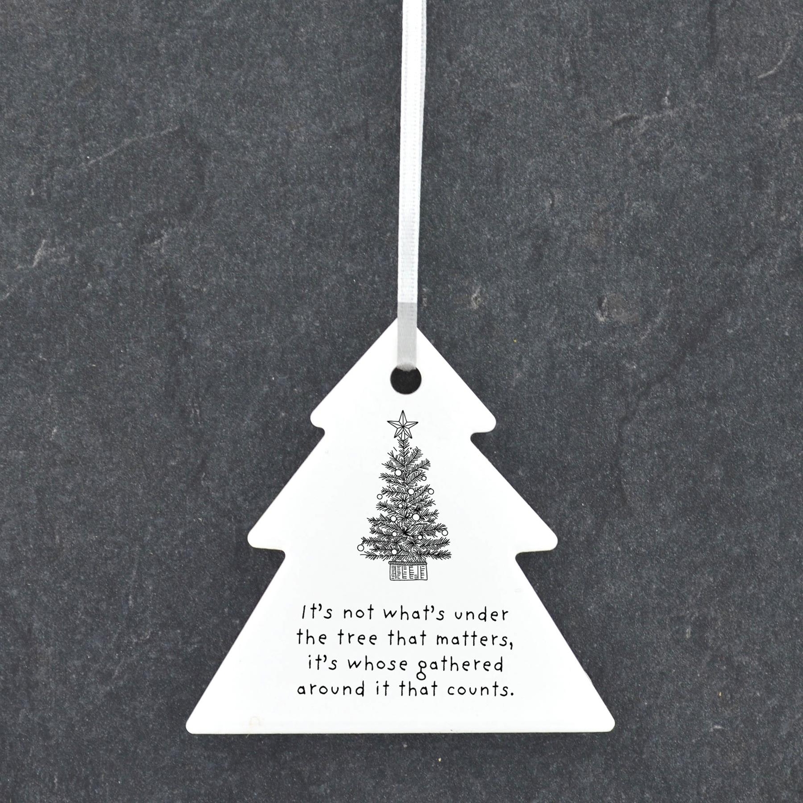 Gathered Tree Line Drawing Illustration Ceramic Christmas Bauble Ornament