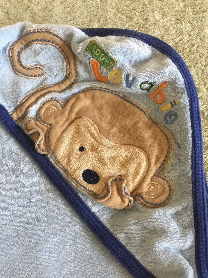 Детское банное полотенце с капюшоном Child Of Mine Boys Blue Brown Monkey Lovable - Изображение 2 из 4