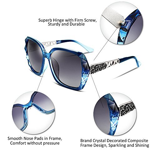 Polarized Women Square Sunglasses Sparkling Composite Shiny  display picture 3