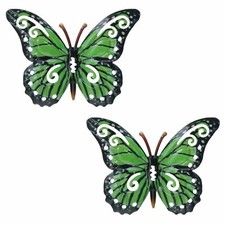 2pk Pequeño Metal Verde Mariposa Jardín/Hogar Pared Arte Ornamento 11x8.5cm