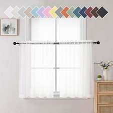 36 Inch Length Curtains Sheer 2 Panel Set Rod Pocket Short Curtain