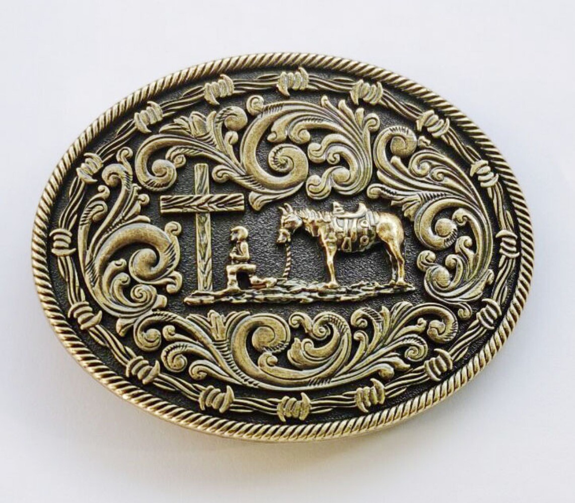Western Belt Buckle for Men Women Cowboy Rodeo Vintage Style Wear Floral Prayer
