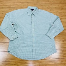 Tommy Hilfiger Button Front Shirt 80s 2 Ply Fabric Spring Green Plaid Size XXL
