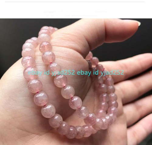 7.5" 2 Pcs Pretty 6mm Natural Pink Strawberry Crystal Round Beads Bracelet - Picture 11 of 12