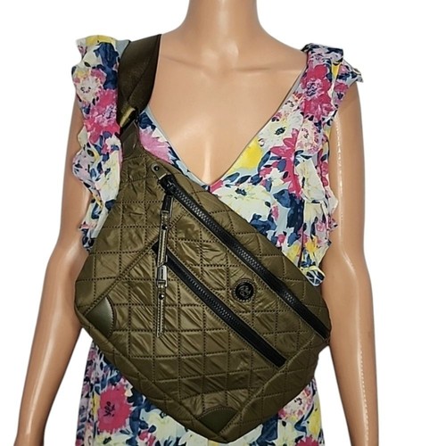 Joan & David Quilted Green Nylon Travel Sling Purse Women's Messenger Bag