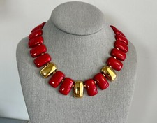 AMAZING VINTAGE NAPIER STATEMENT NECKLACE W RED  GOLD LINKS PAT 