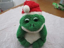 Russ Home Buddies Christmas Holiday Frog Terry Cloth Bean Bag Plush Santa Hat 6"