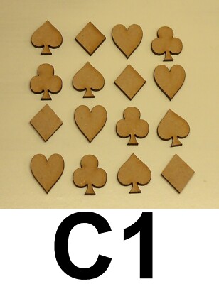 16 x KARTENANZÜGE HOLZ MDF SCHLÄGER DIAMANTEN PIK BASTELN FORMEN ROHLINGE