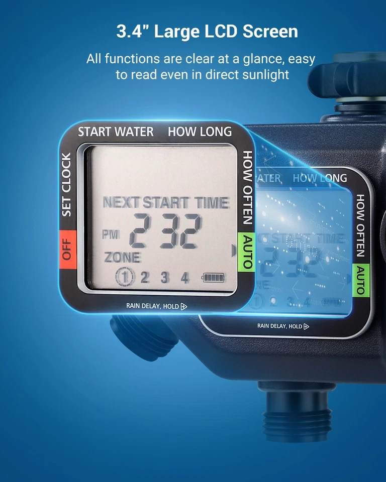 DEWENWILS Aspersor Temporizador 4 Zonas,Programable Exterior Grifo Manguera Temporizador de Agua Foto 3 de 4