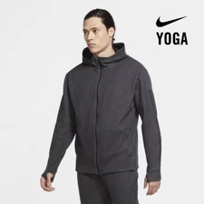 Nike Yoga Dri-FIT Mens Full Zip Hoodie Thumbholes Midweight Jacket Black M L