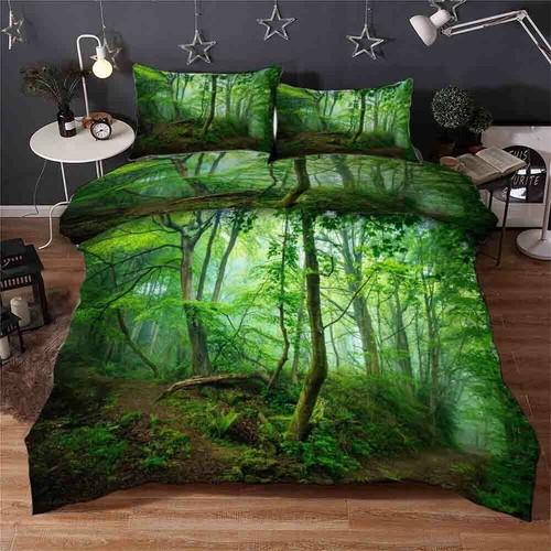 Green Forest Trees Quilt Duvet Doona Cover Set Pillow case Print Fresh Air 3D - Picture 6 of 6