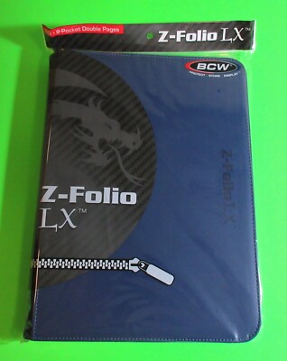BCW GAMING Z-FOLIO 9-POCKET LX ALBUM - BLUE, HOLDS 360 CARDS, ZIPPER CLOSURE