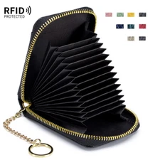 Women Genuine Leather Credit Card Wallet Accordion Zipper Rfid Small Coin Purse