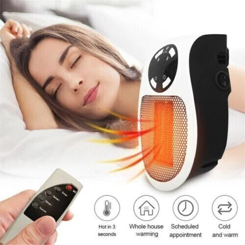 UK 500W Mini Electric Heater Wall Plug in Portable Ceramic Fan Heater  Remote | eBay