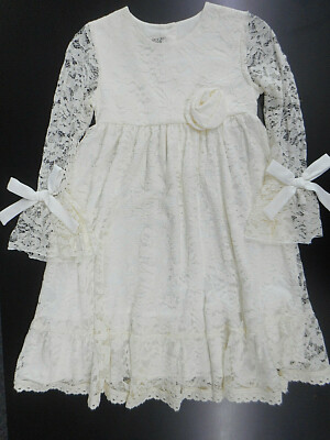 Girls Lainey & Lilly Ivory Lace Long Sleeve Dress Sizes 6 & 6X 