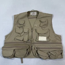 VTG Woodfield Vest Large Tan Utility Outdoor Fishing Safari Travel Multi Pocket