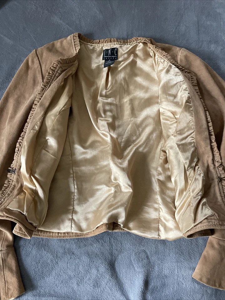 INC Tan Brown Suede Jacket Genuine Leather International Concepts P Petite - Image 3 of 4