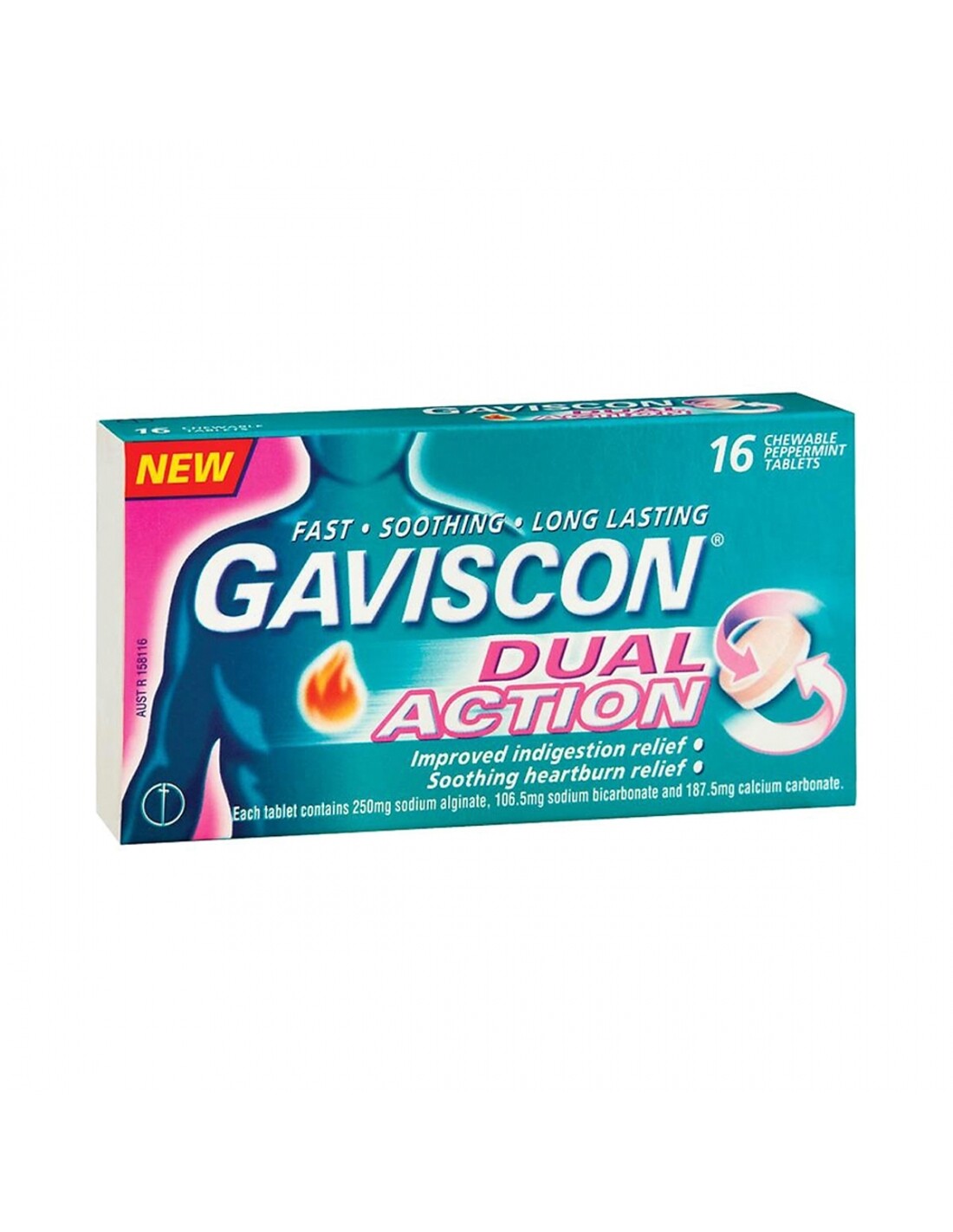 16 tablets gaviscon dual Action chewable peppermint tablets (9300701982881)