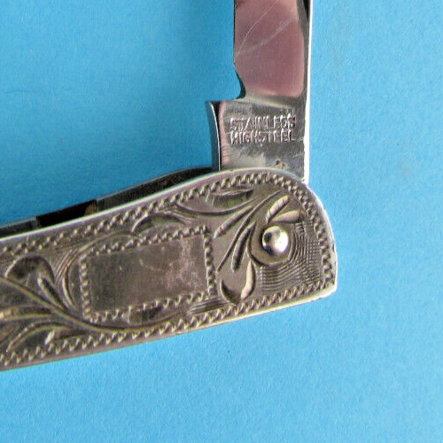 Vintage F Wing Sterling Fujimoto Engraved Pocket Knife Japan