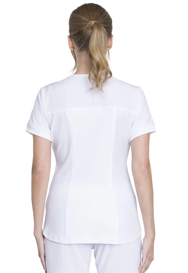 Cherokee Scrubs Zip Front V Neck Top CK810A WTPS White Free Shipping - Image 2 of 4