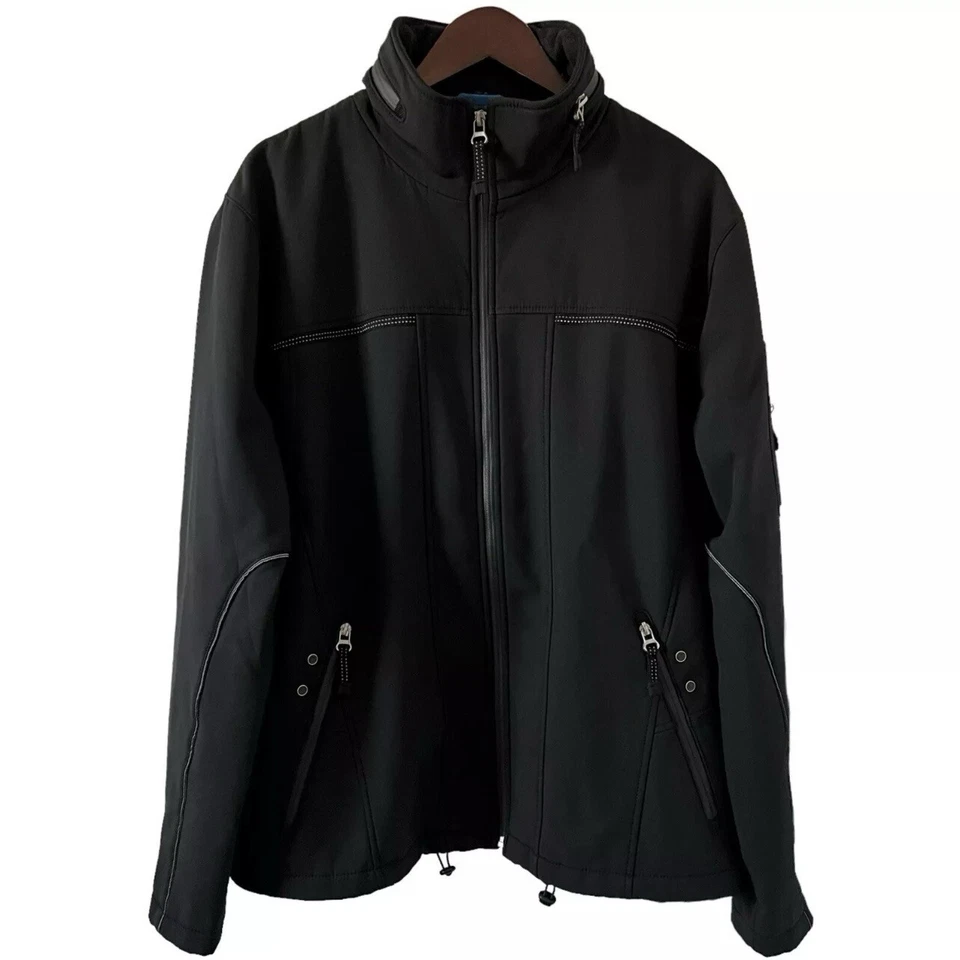 Bugatchi UOMO Soft Shell Jacket Water Resistant Hooded Outdoor Men XL Black - Image 4 of 4