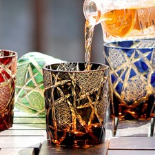 Whiskey Glass Tumbler Japanese Style Edo Kiriko Glass Hand Cut To Clear 9oz