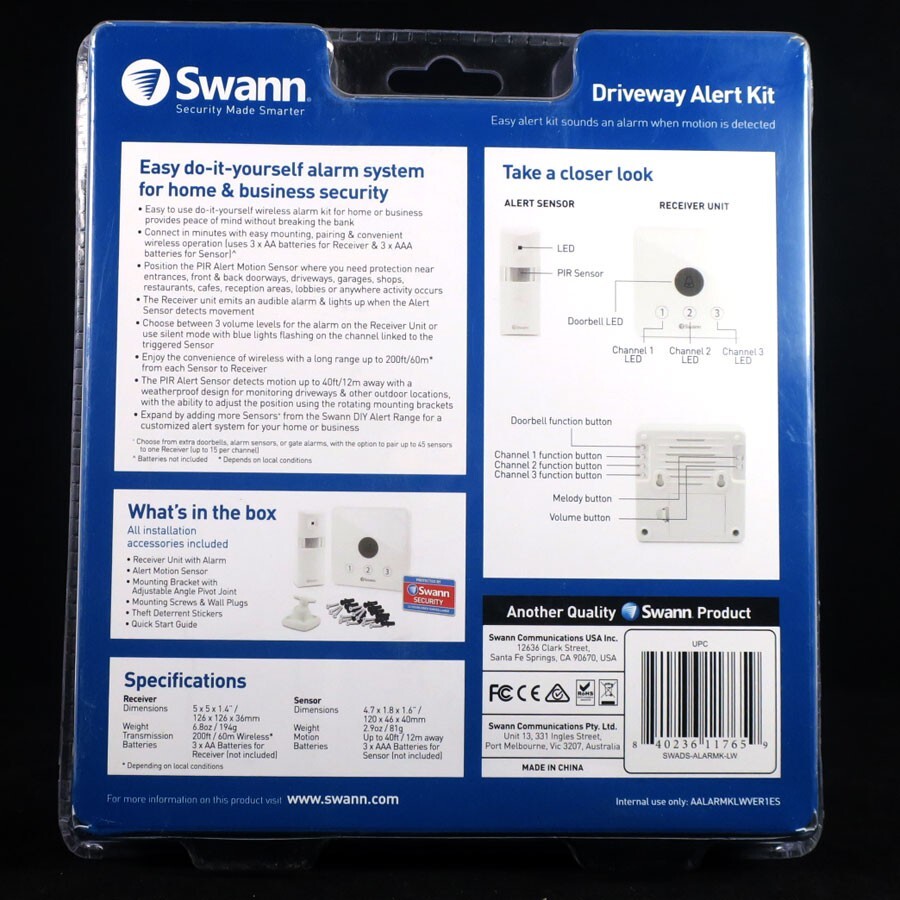 Swann, Wireless Driveway Alarm & Alert Kit, SWADSALARMKLW eBay