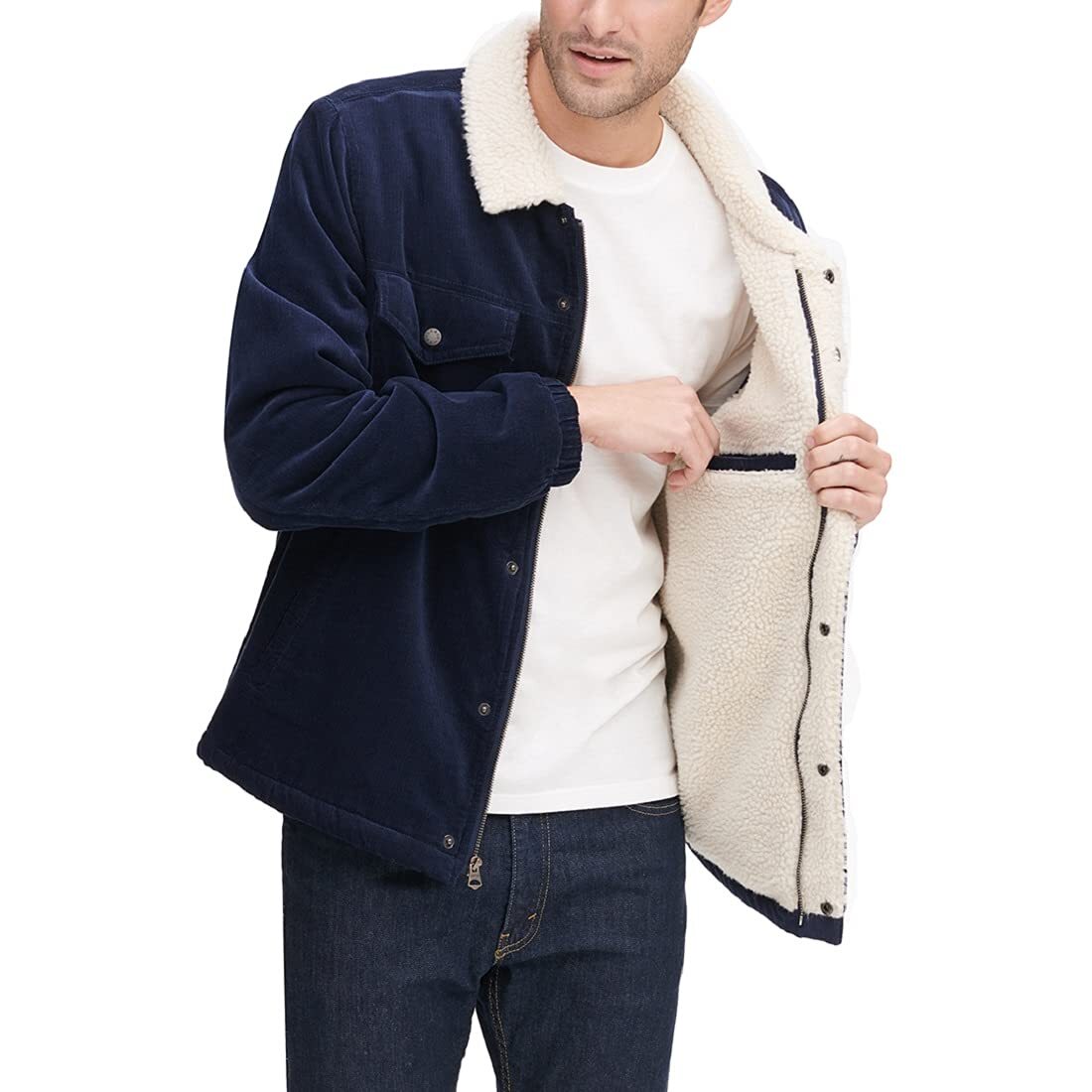 Levi's 292691 Men's Corduroy Sherpa Trucker Jacket, Navy Levi's 292691 Men's Corduroy Sherpa Trucker Jacket, Navy