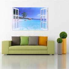 3D Ansicht Zimmer Ozean Meer Sandstrand Wand Aufkleber Decals Wandbil 7Z4G