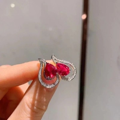 2.50Ct Pear Cut Simulated Red Ruby Gorgeous Stud Earring 14K White Gold Plated