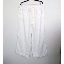 Vintage Lauren Ralph Lauren Linen Wide Leg High Rise White Trousers Sz 16